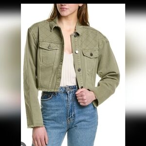 Splendid Frayed Cropped Denim Jacket Olive Green